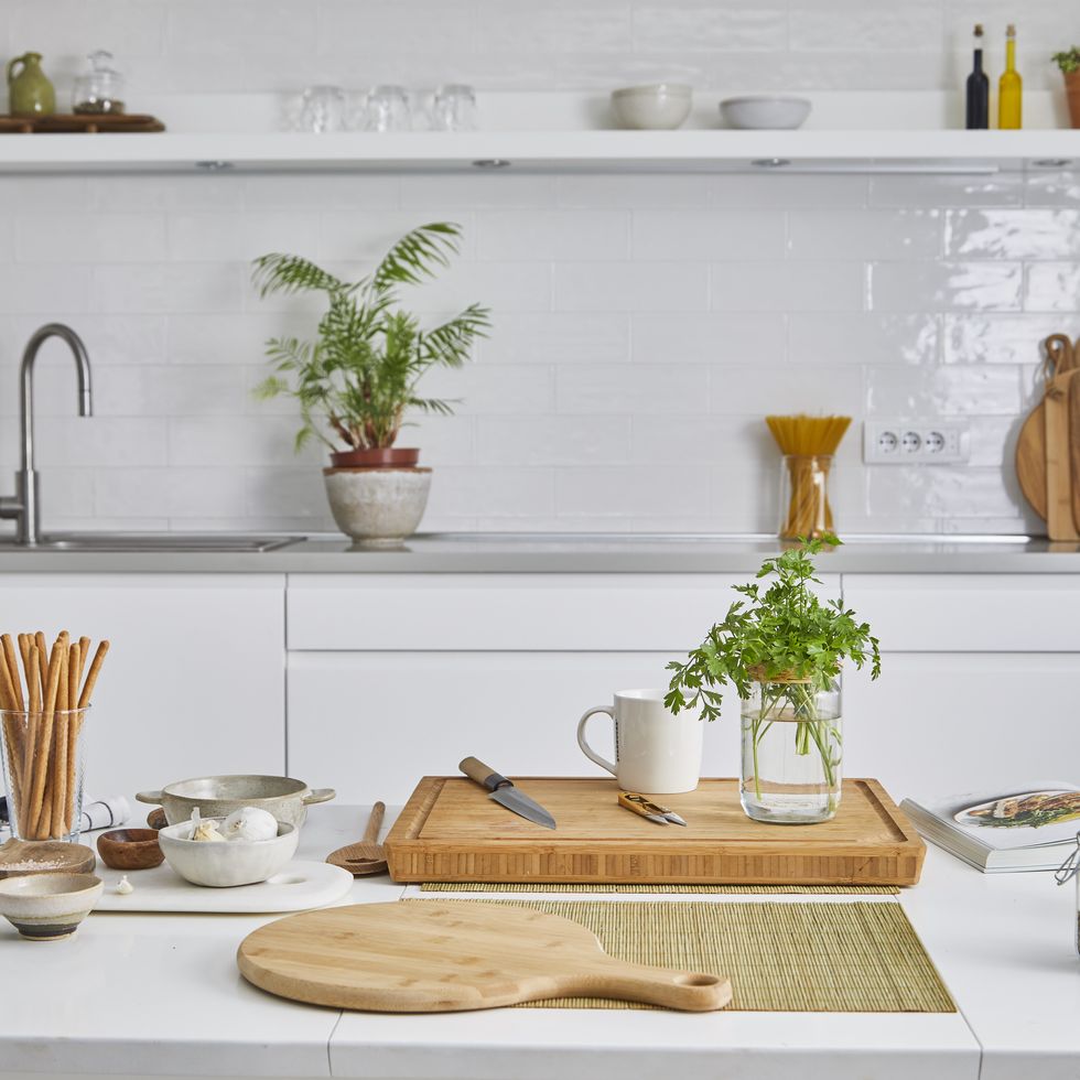 food preparation in a modern white kitchen