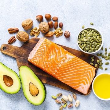 food with high content of healthy fats overhead view
