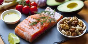 salmon, avocado, nuts, olive oil, tomatoes as dash diet foods