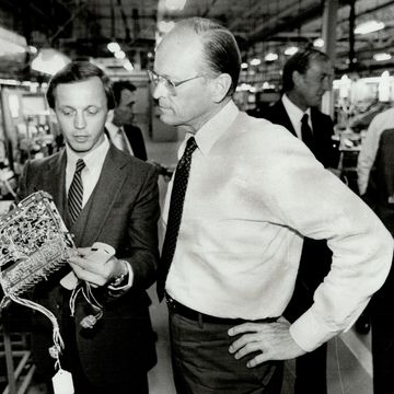 ford boss visits donald petersen right president of u s ford motor co tours a philco ford of 