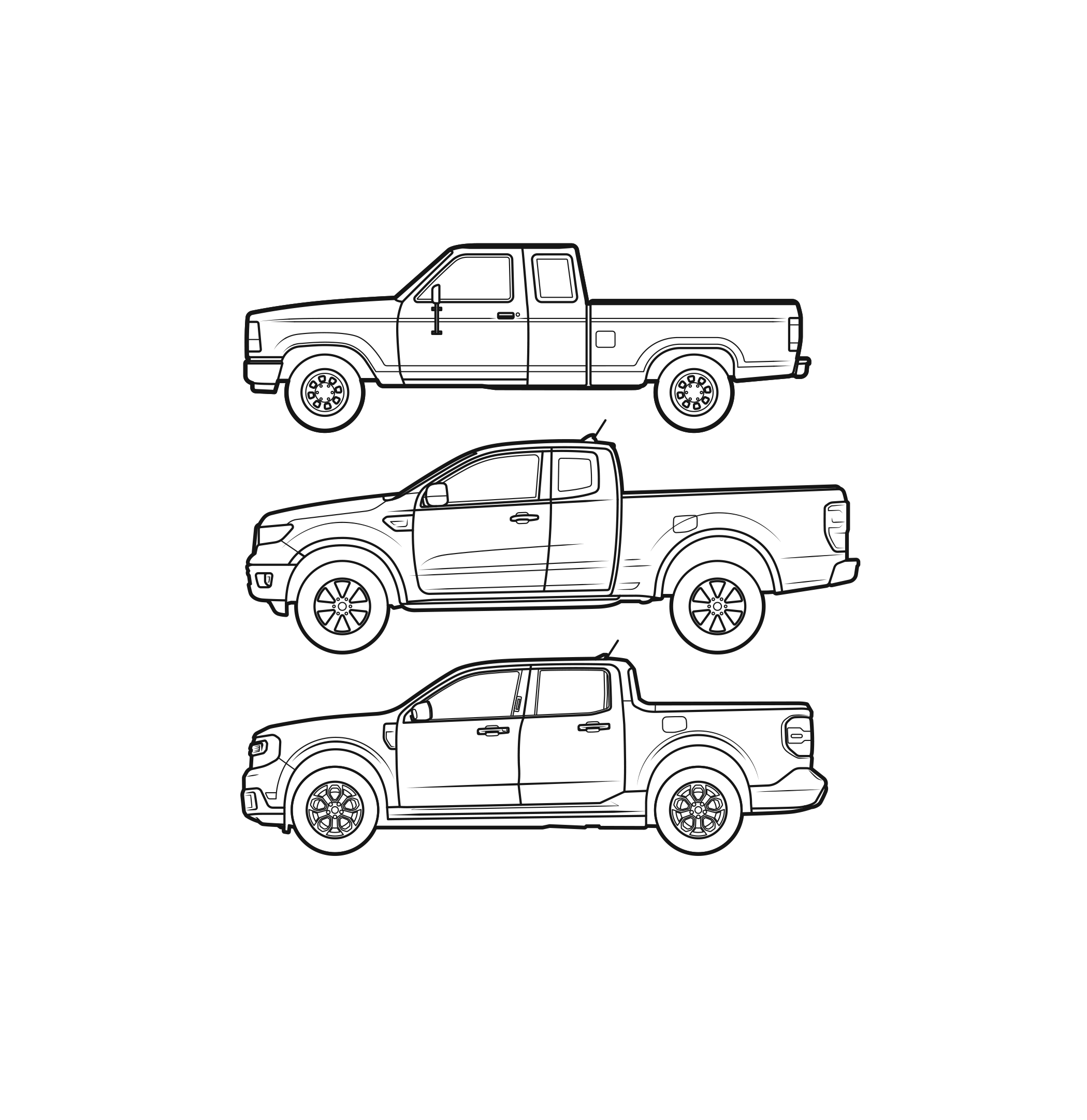 1970's Lifted Ford Truck Line Drawing