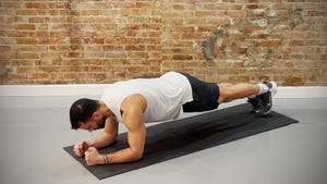 deep core exercises, forearm plank walk back