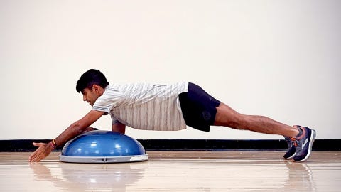 bosu ball exercises for beginners, forearm plank with reach