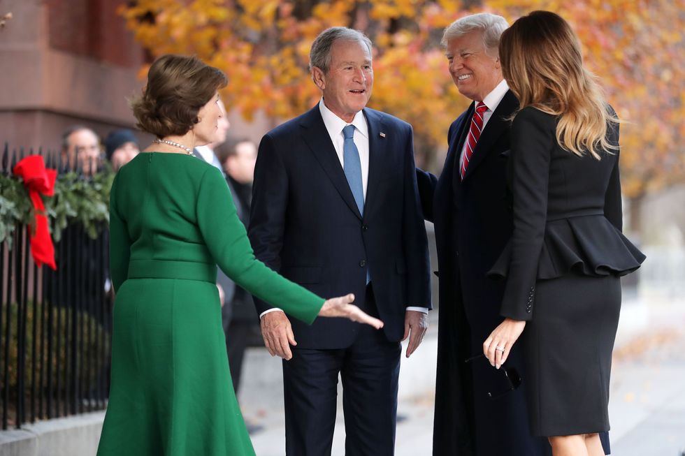president trump visits former president george w bush and former first lady laura as president hw bush lies in state in capitol