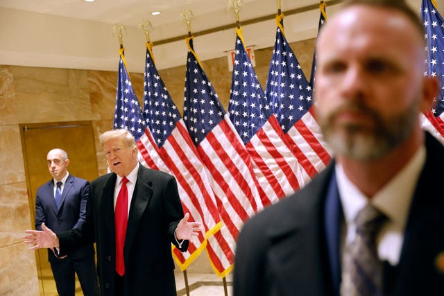 former president trump speaks to the media after court appearance in hush money case