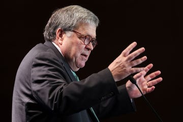 former attorney general barr speaks at the federalist society