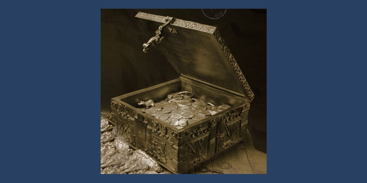 ornate treasure chest with blue background