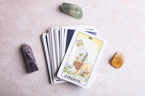 fortune telling tarot cards and mineral stones