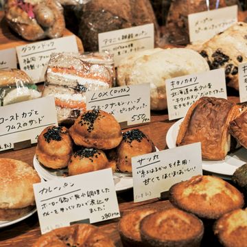 a bakery display with various pastries