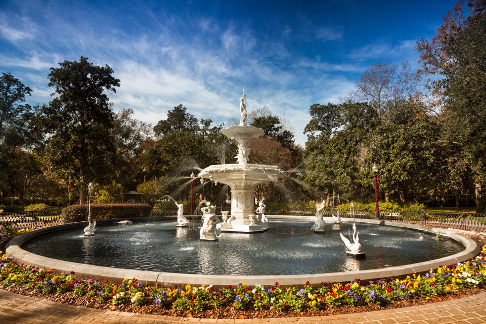 fountain in forsyth park savannah, georgia, usa