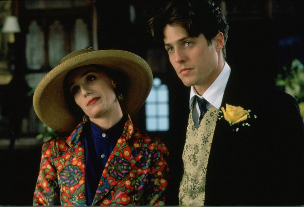kristin scott thomas and hugh grant in four weddings and a funeral