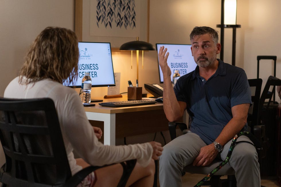 the four seasons. (l to r) erica henningsen as ginny and steve carell as nick in episode 104 of the four seasons. cr. francisco roman/netflix © 2024 the four seasons. (l to r) erica henningsen as ginny and steve carell as nick in episode 104 of the four seasons. cr. francisco roman/netflix © 2024