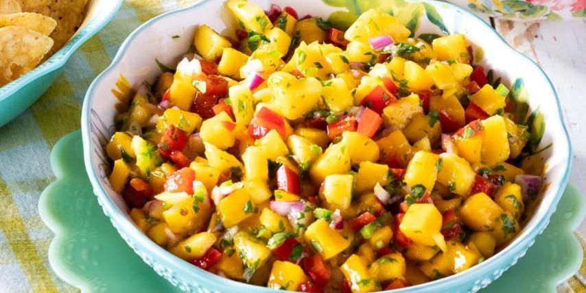mango salsa with blue chips