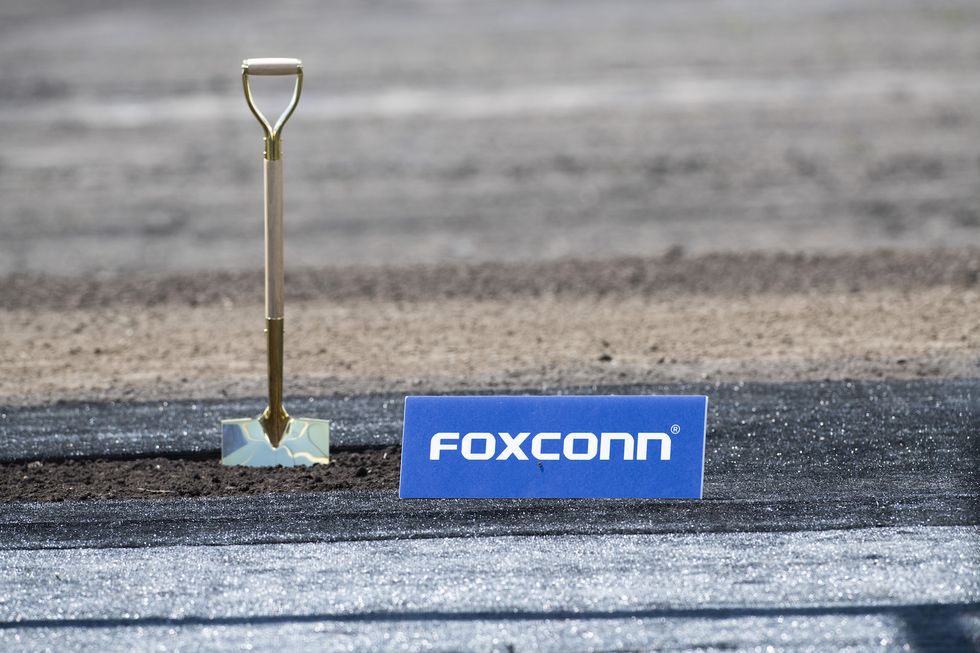 a shavel is set in place before the groundbreaking ceremony of foxconn flat screen tv factory in wisconsin on june 28, 2018 over a year after the us president donald trump, softbank ceo masayoshi son and foxconn chairman terry gou attended the groundbreaking ceremony in mount pleasant, wisconsin, united states, the plan has not been finalized on whether the factory will become a reality photo by yichuan caonurphoto
