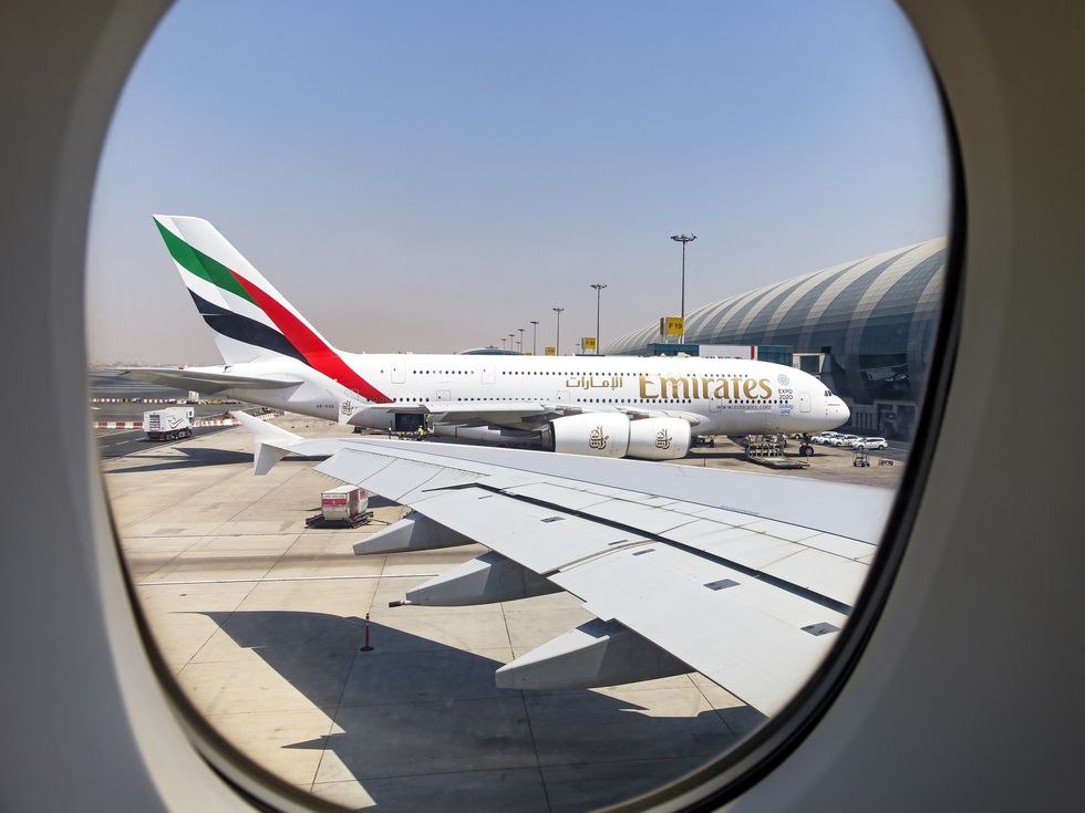 framed in the window, emirates a380 in dubai