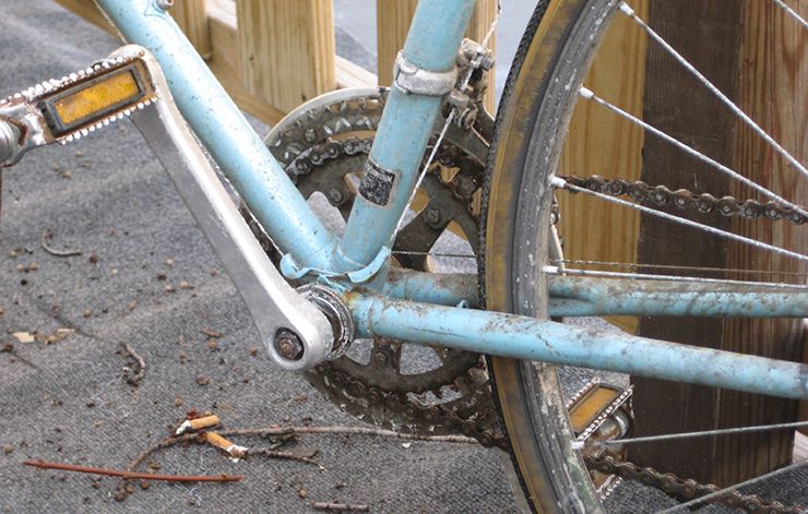 A corroded bike. 