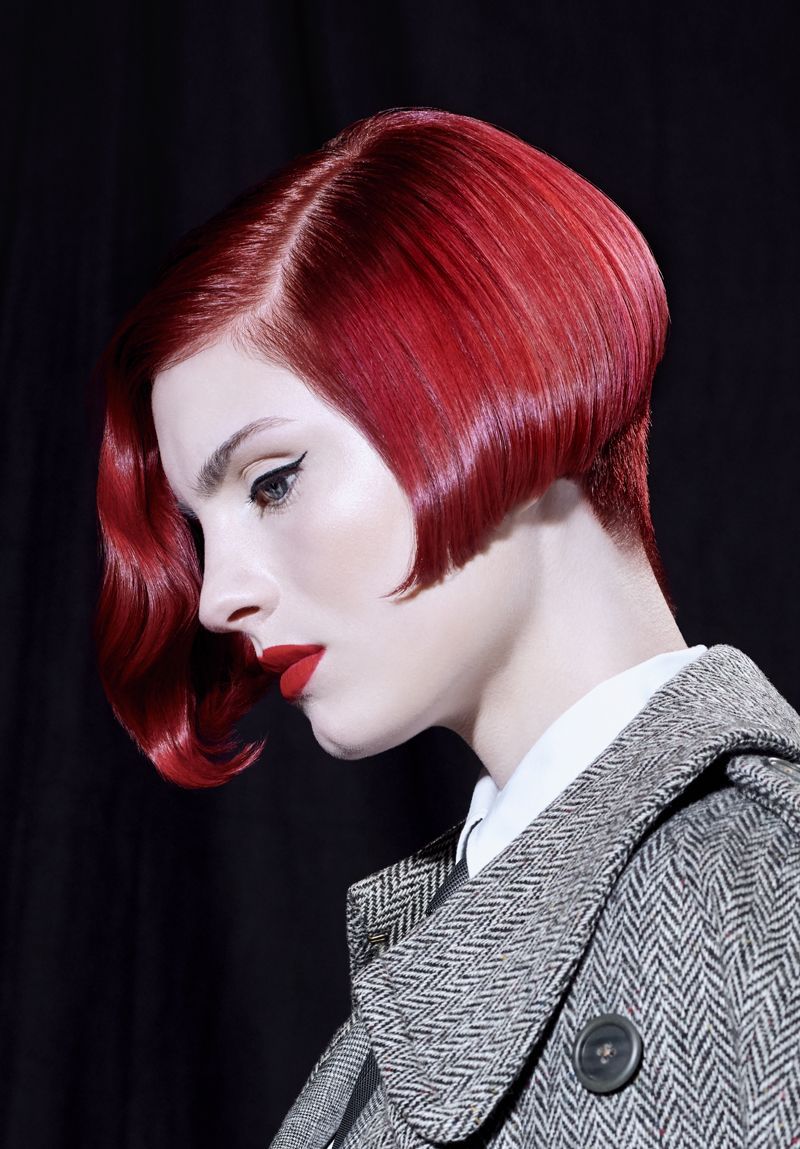 Lip, Hairstyle, Chin, Red, Style, Red hair, Collar, Wig, Fashion, Hair coloring, 