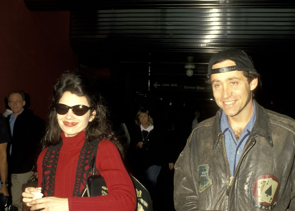 fran drescher and husband peter jacobson at los angeles international airport   october 10, 1993