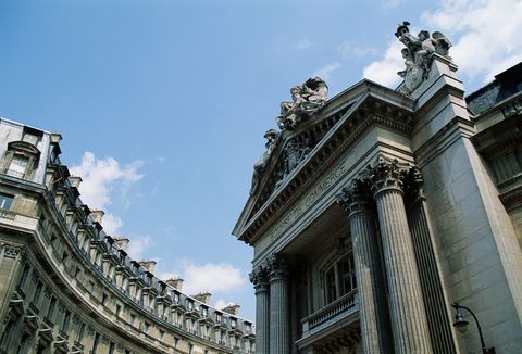 france, paris, exterior of la bourse de commerce, low angle view