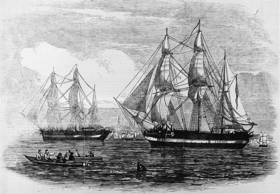 De HMS Terror en Erebus waarmee de expeditie van Franklin in 1845 vanuit GrootBrittanni uitvoer waren voor hun tijd ultramoderne marineschepen