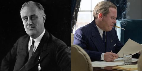 side by side of franklin roosevelt and kiefer sutherland as franklin roosevelt in the first lady