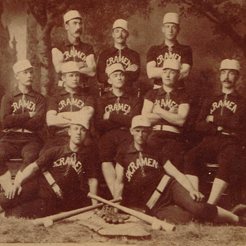 a vinatge sepia photograph of baseball player fred roberts, top row centre, with the sacramento altas, 1890