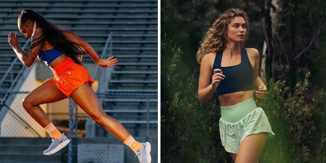 two female athletes in motion showcasing activewear
