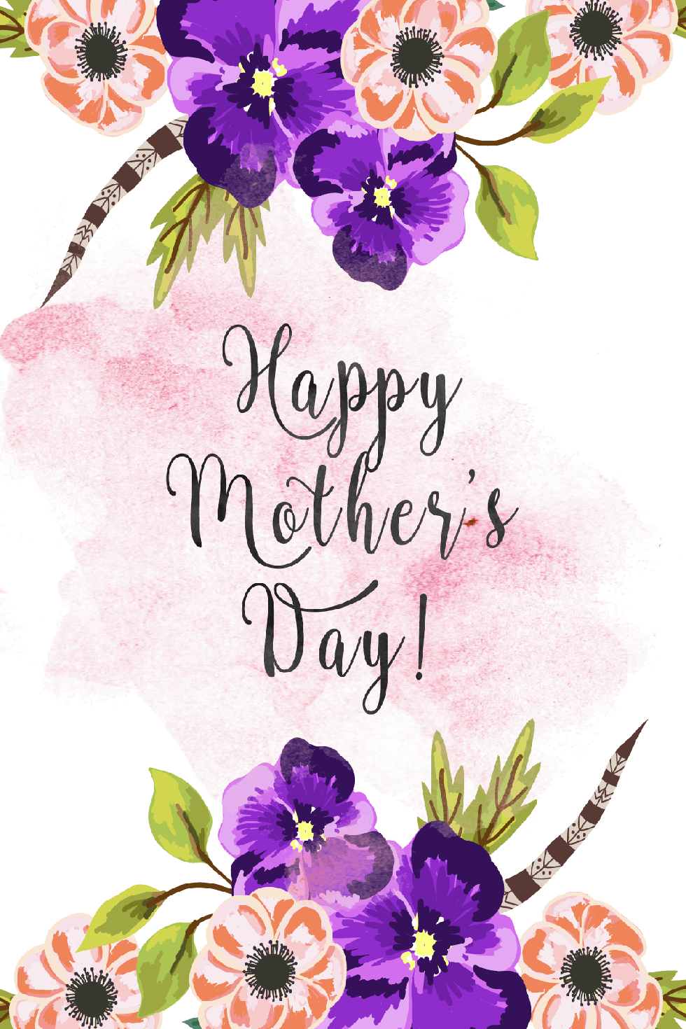 free printable card with purple and pink floral artwork that says happy mother's day