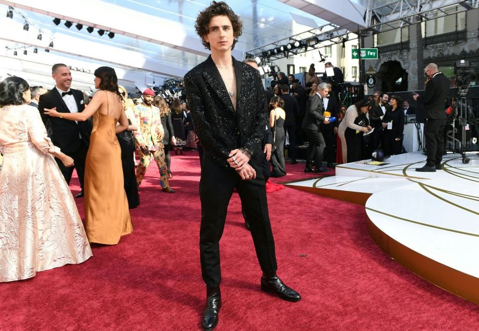 Timothée Chalamet bares chest at the Oscars with cropped Louis Vuitton  jacket