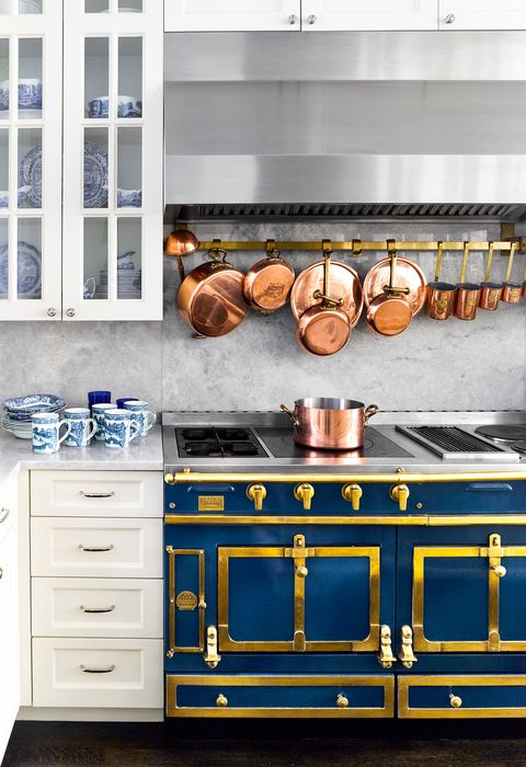 french style kitchen with blue oven