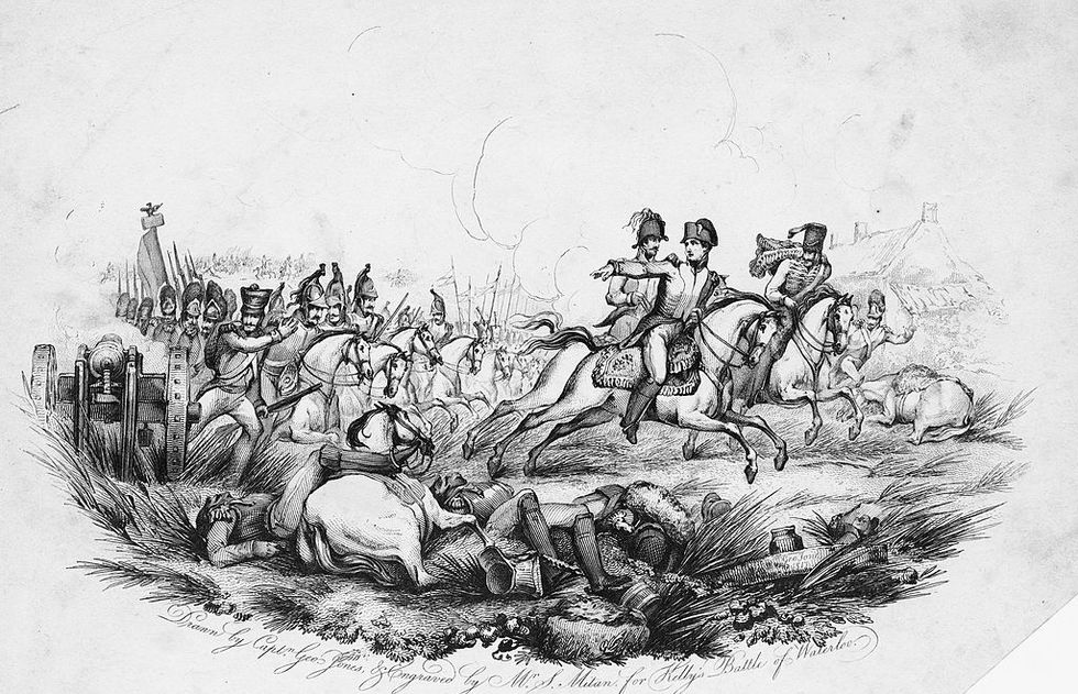 Napolyon Bonapart'ın at sırtında geri çekildiğini gösteren çizim