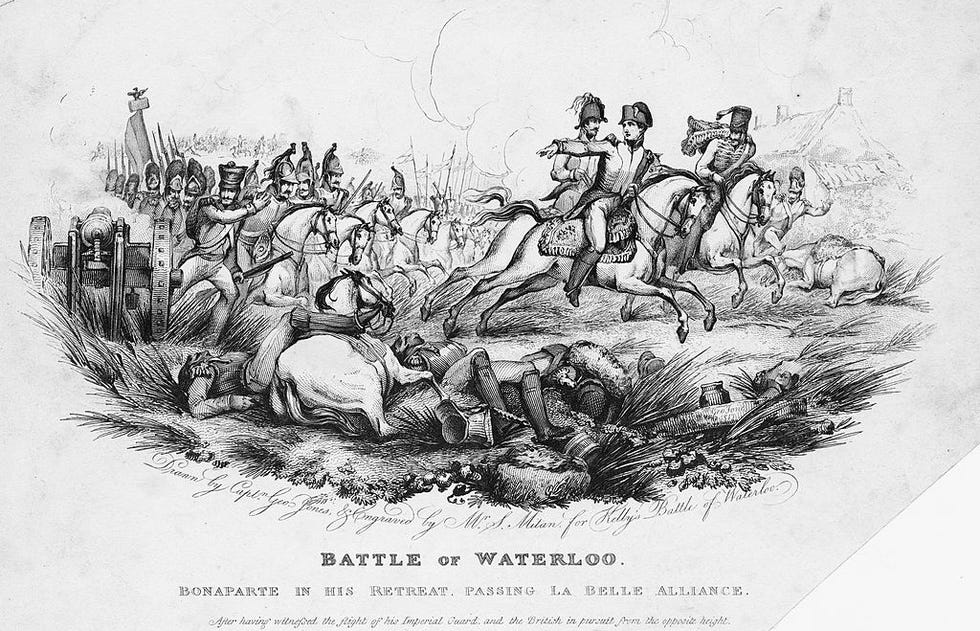 drawing showing napoleon bonaparte retreating on horseback