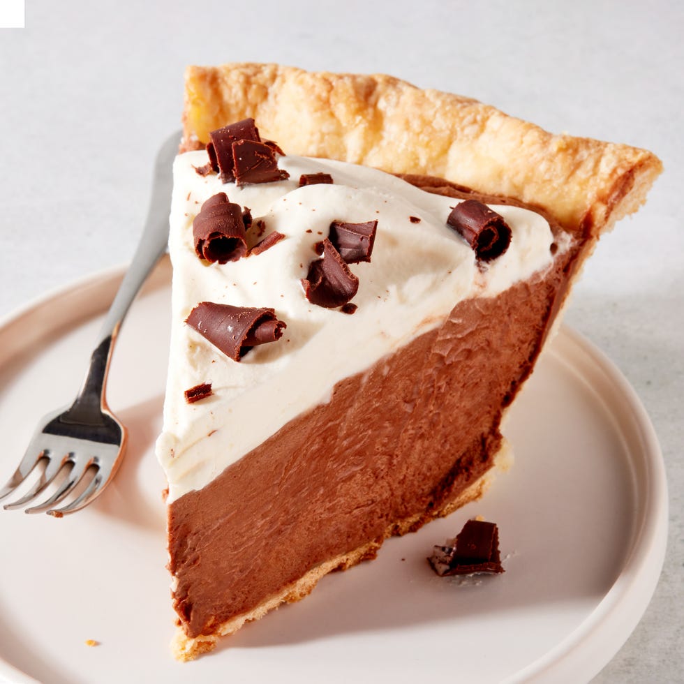 french silk pie with whipped cream and chocolate shavings