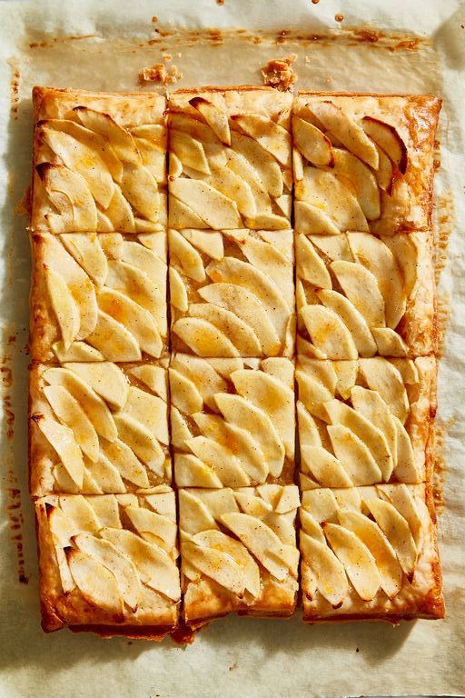 french apple tart cut into 9 pieces