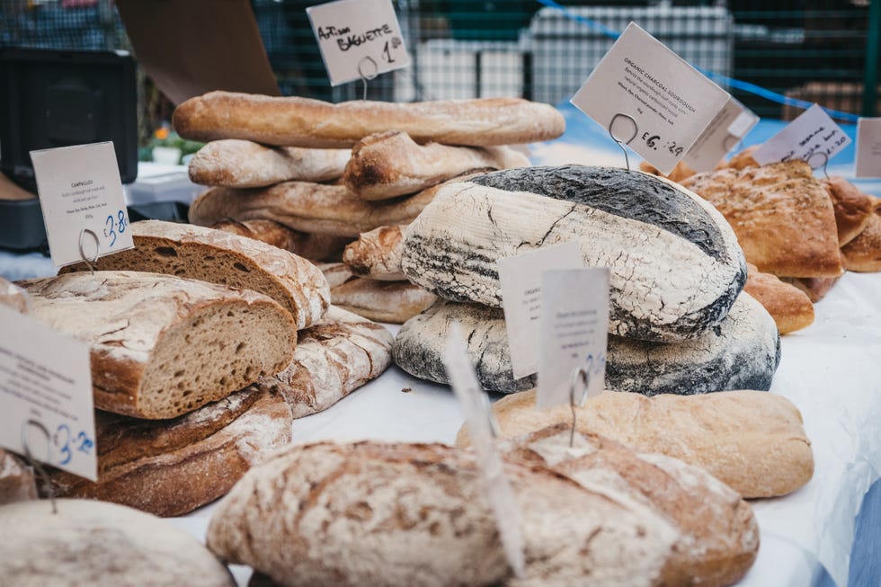 fresh artisan bread on sale at a street market