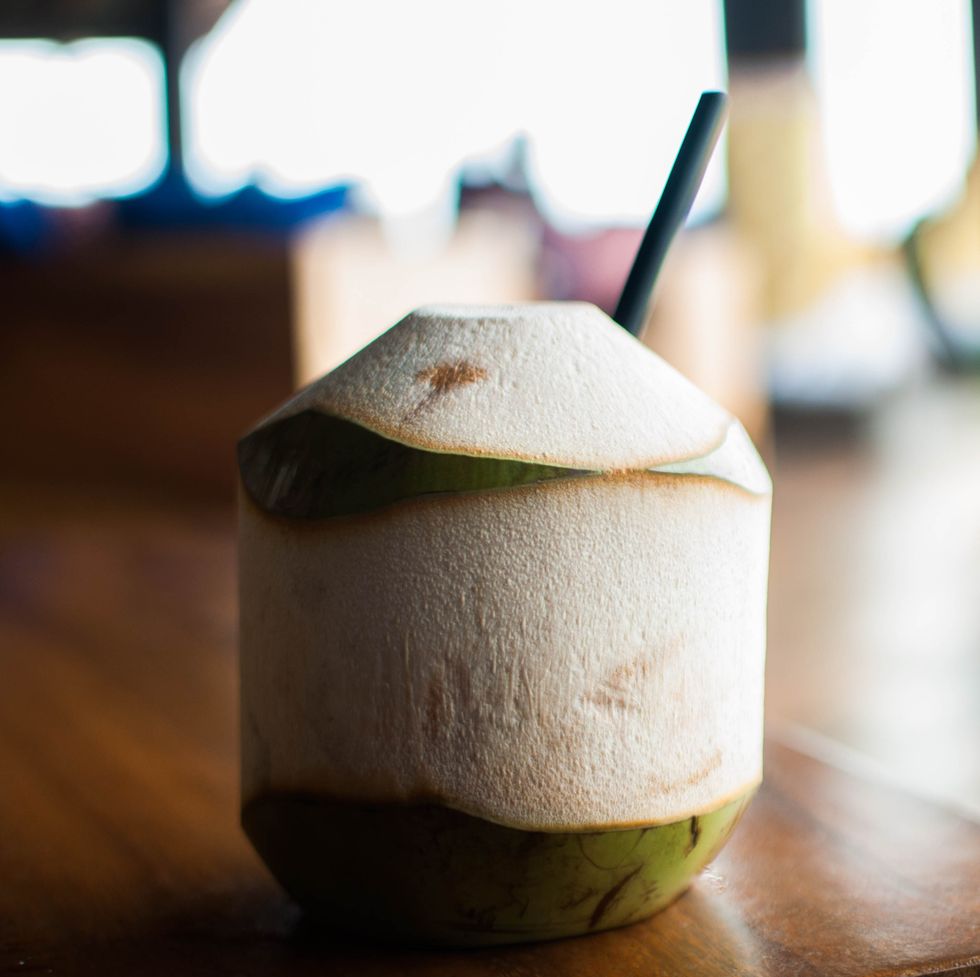 A fresh coconut juice in a tourist resort