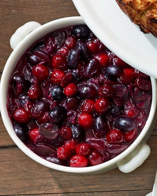 cranberry grape sauce in a white serving bowl