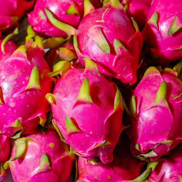 Fresh dragon fruits are for sale at Nonthaburi Market...