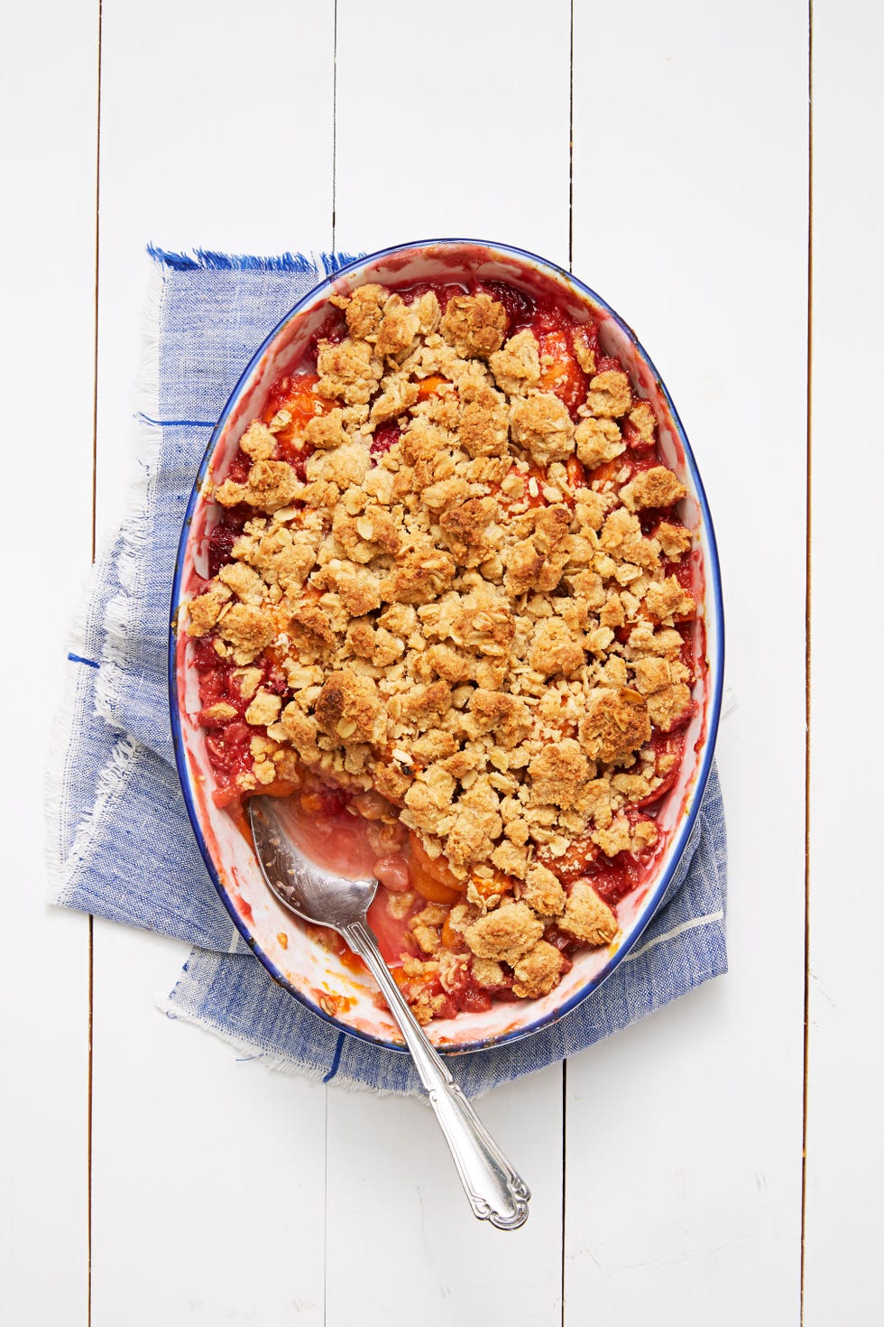 fresh fruit crumble in a baking dish