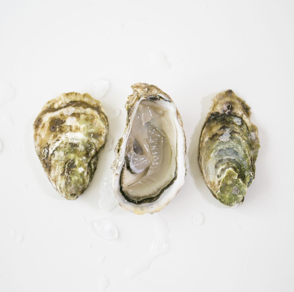Fresh oyster with drops of water