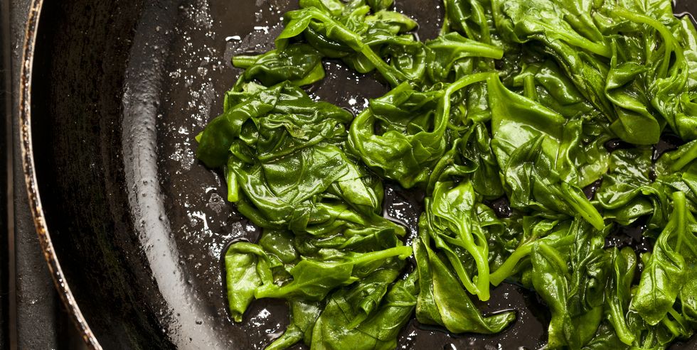 fresh sauted spinach on a pan