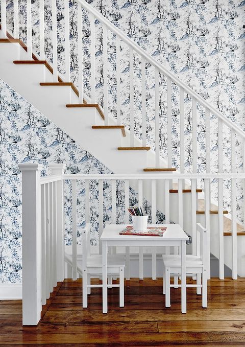 White, Room, Wall, Interior design, Wallpaper, House, Stairs, Architecture, Ceiling, Tree, 