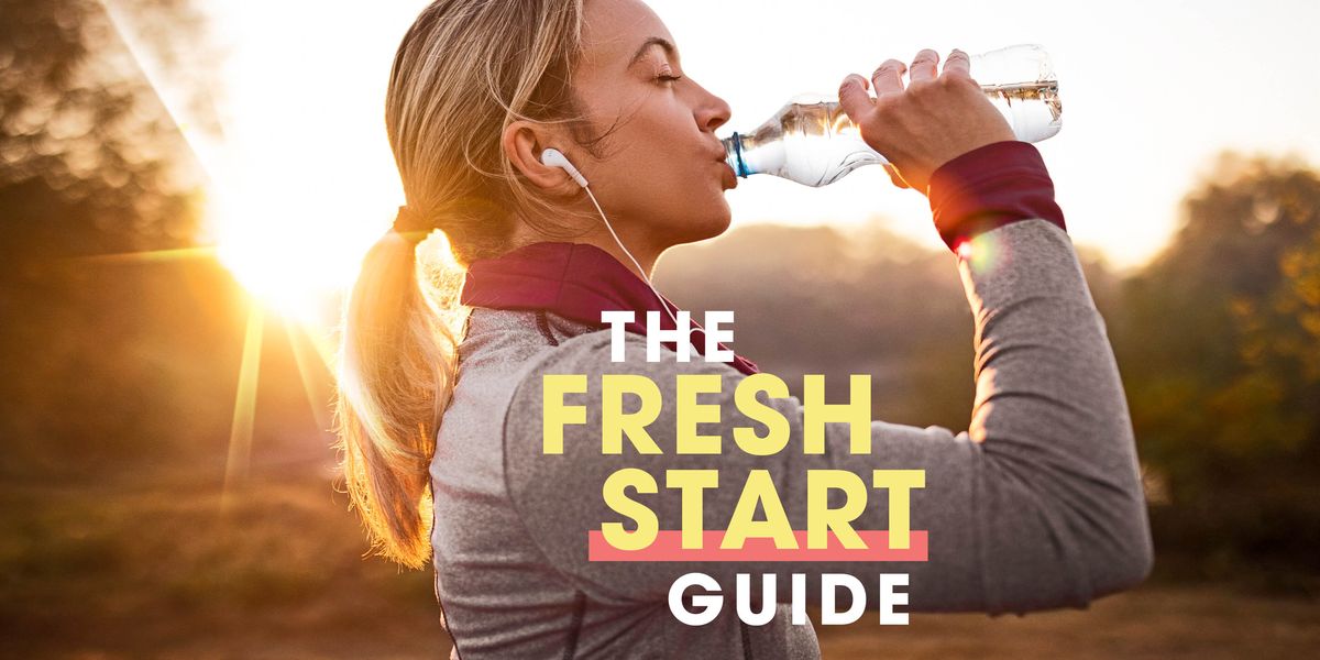 prevention fresh start guide, woman drinking water