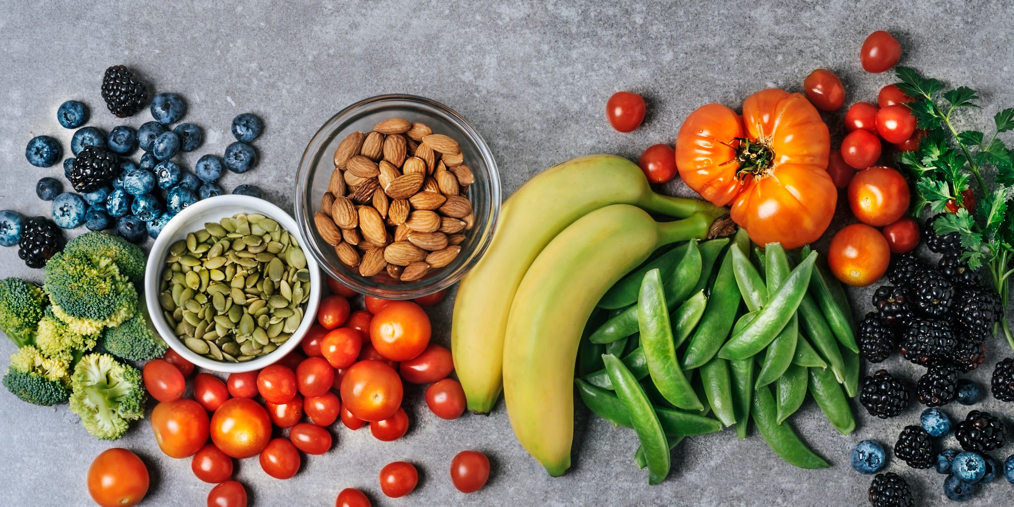 Fresh vegetables, fruits, and nuts