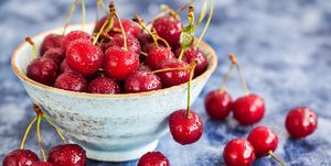fresh wet ripe  sour cherry in a bowl