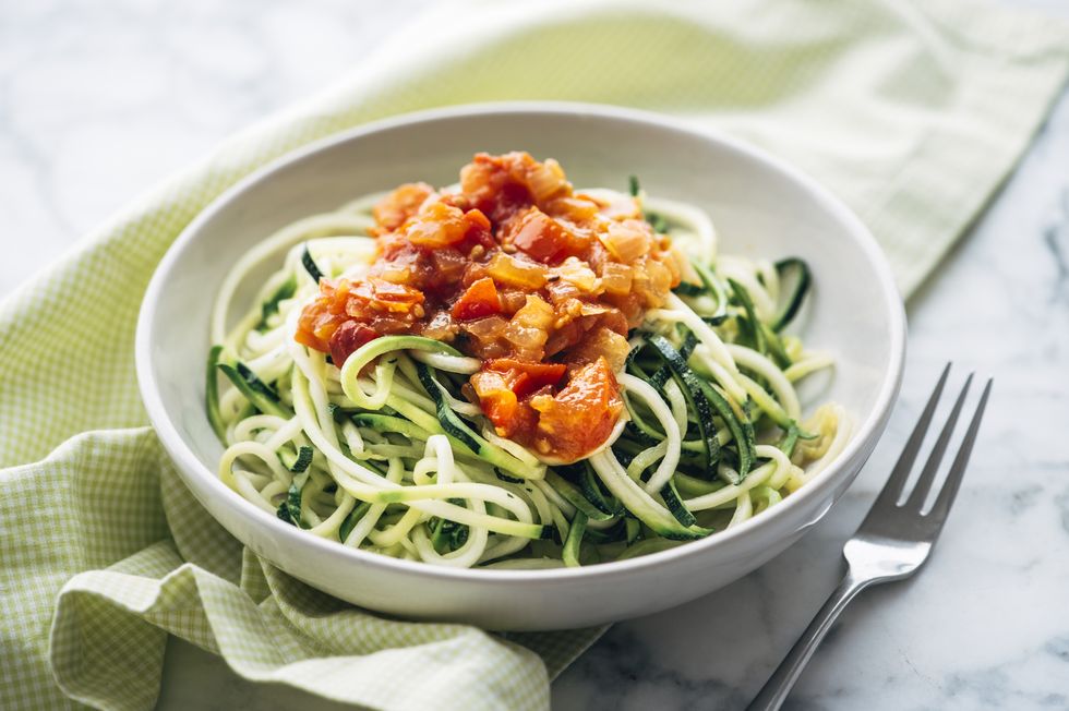 fresh zoodles with tomato sauce