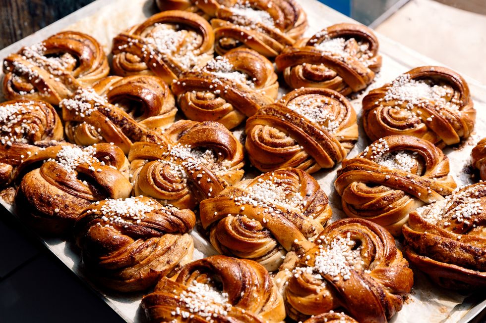 freshly baked traditional swedish cinnamon buns kanelbullar