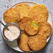 fried green tomatoes on a plate with remoulade