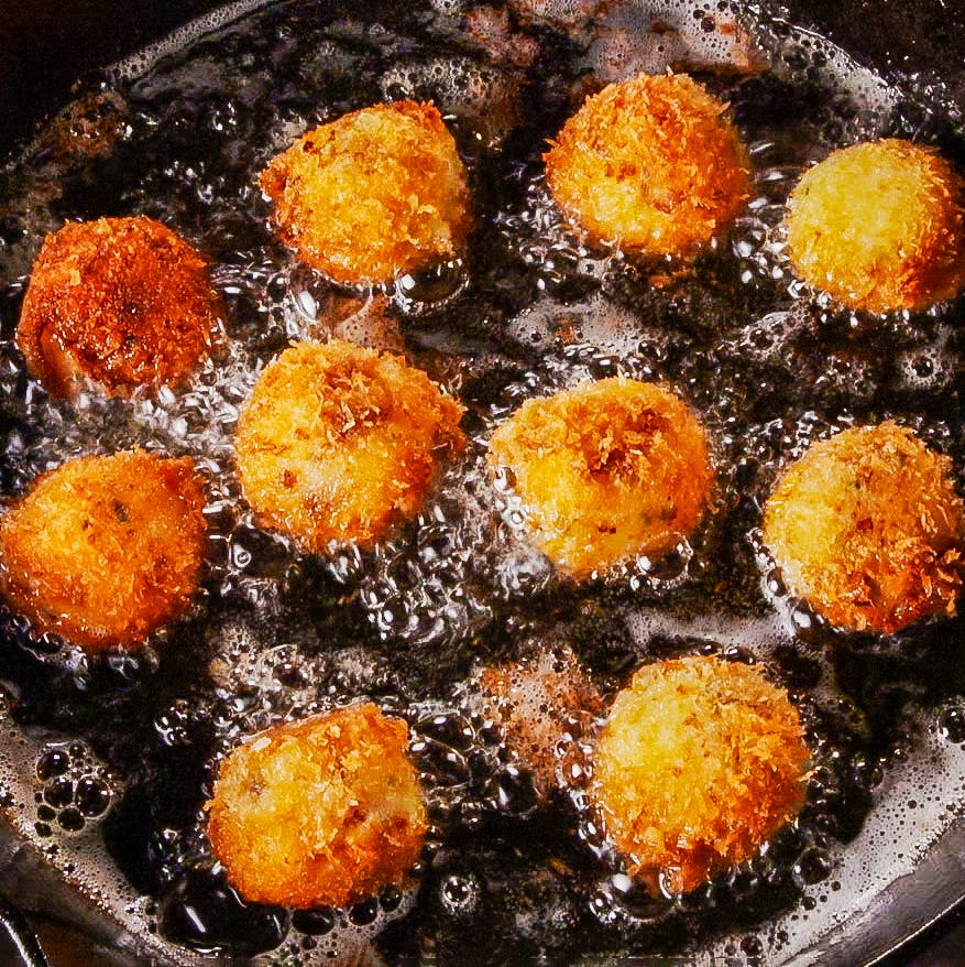 leftover mashed potatoes formed into balls and fried