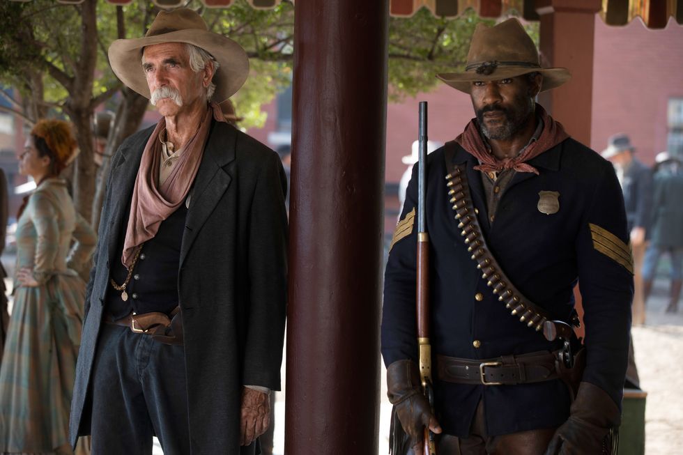 pictured sam elliott as shea and lamonica garrett as thomas of the paramount original series 1883 photo cr emerson millerparamount c 2021 mtv entertainment studios all rights reserved